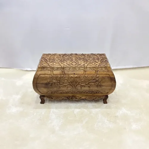Maraş El Oyma Ceviz Ahşap Çeyiz Sandığı –Ahşap Sandık- 95x50x54 cm | Hayat Ağacı Model