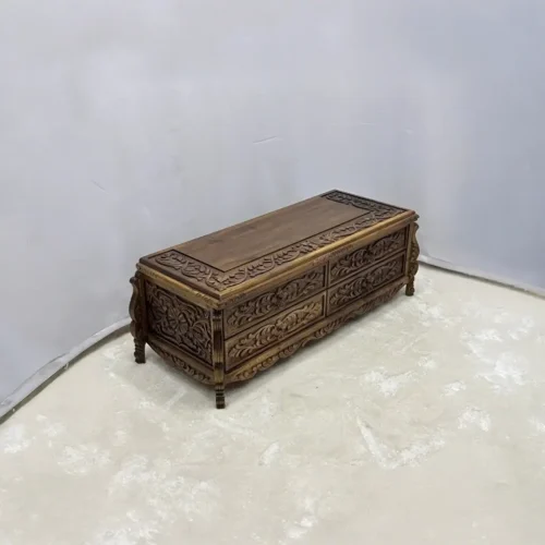 Ceviz El Oyma TV Ünitesi – 4 Çekmeceli Doğal Ahşap Medya Sehpası - 120x50x45 cm