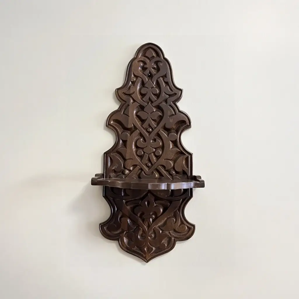 Maraş El Oyma Büyük Ceviz Kavukluk – 66x30x25.5 cm Duvara Monte Dekoratif Raf