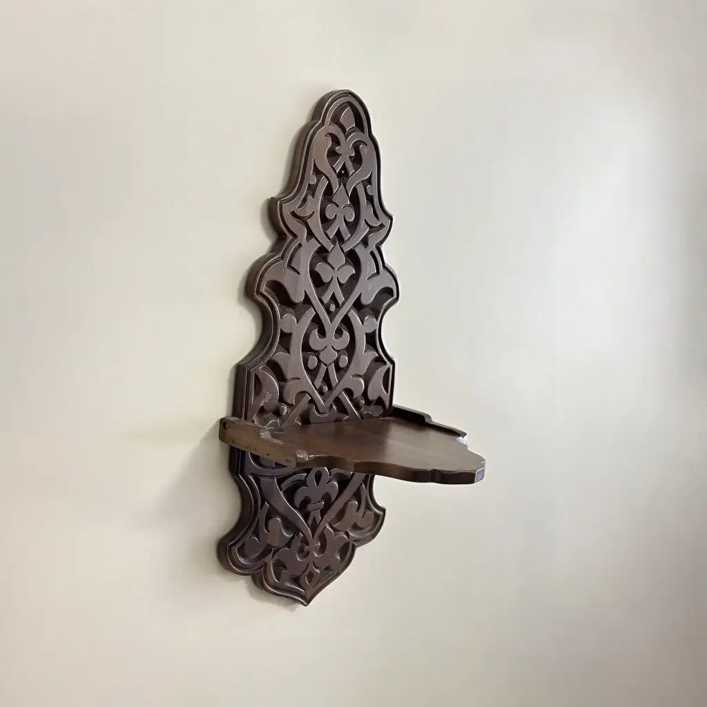 Maraş El Oyma Büyük Ceviz Kavukluk – 66x30x25.5 cm Duvara Monte Dekoratif Raf - Görsel 3