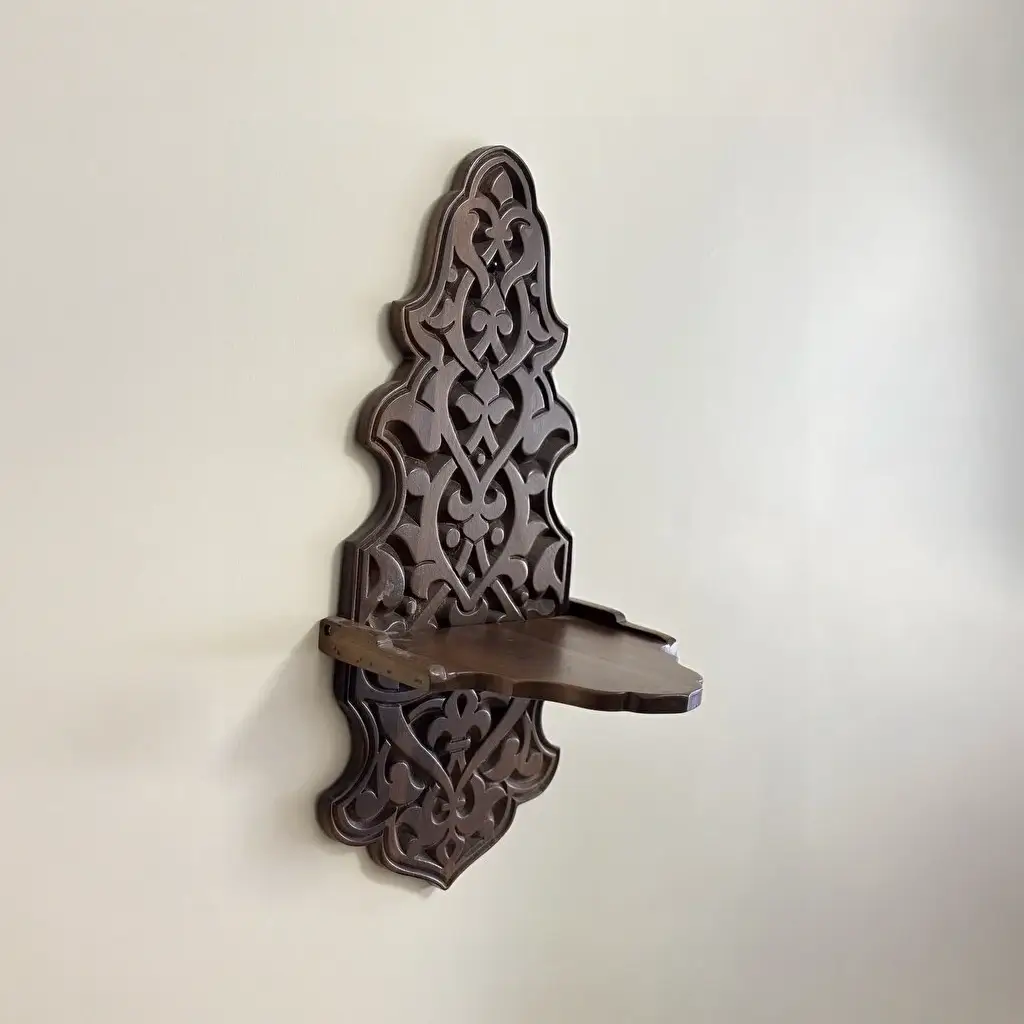 Maraş El Oyma Büyük Ceviz Kavukluk – 66x30x25.5 cm Duvara Monte Dekoratif Raf - Görsel 4