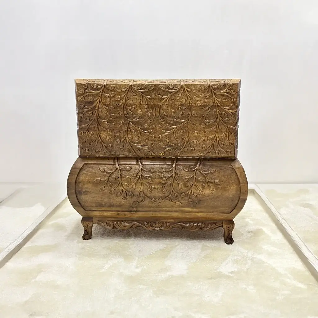 Maraş El Oyma Ceviz Ahşap Çeyiz Sandığı –Ahşap Sandık- 95x50x54 cm | Hayat Ağacı Model - Görsel 6