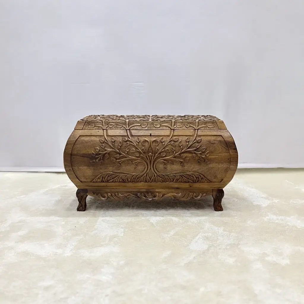 Maraş El Oyma Ceviz Ahşap Çeyiz Sandığı –Ahşap Sandık- 95x50x54 cm | Hayat Ağacı Model - Görsel 7