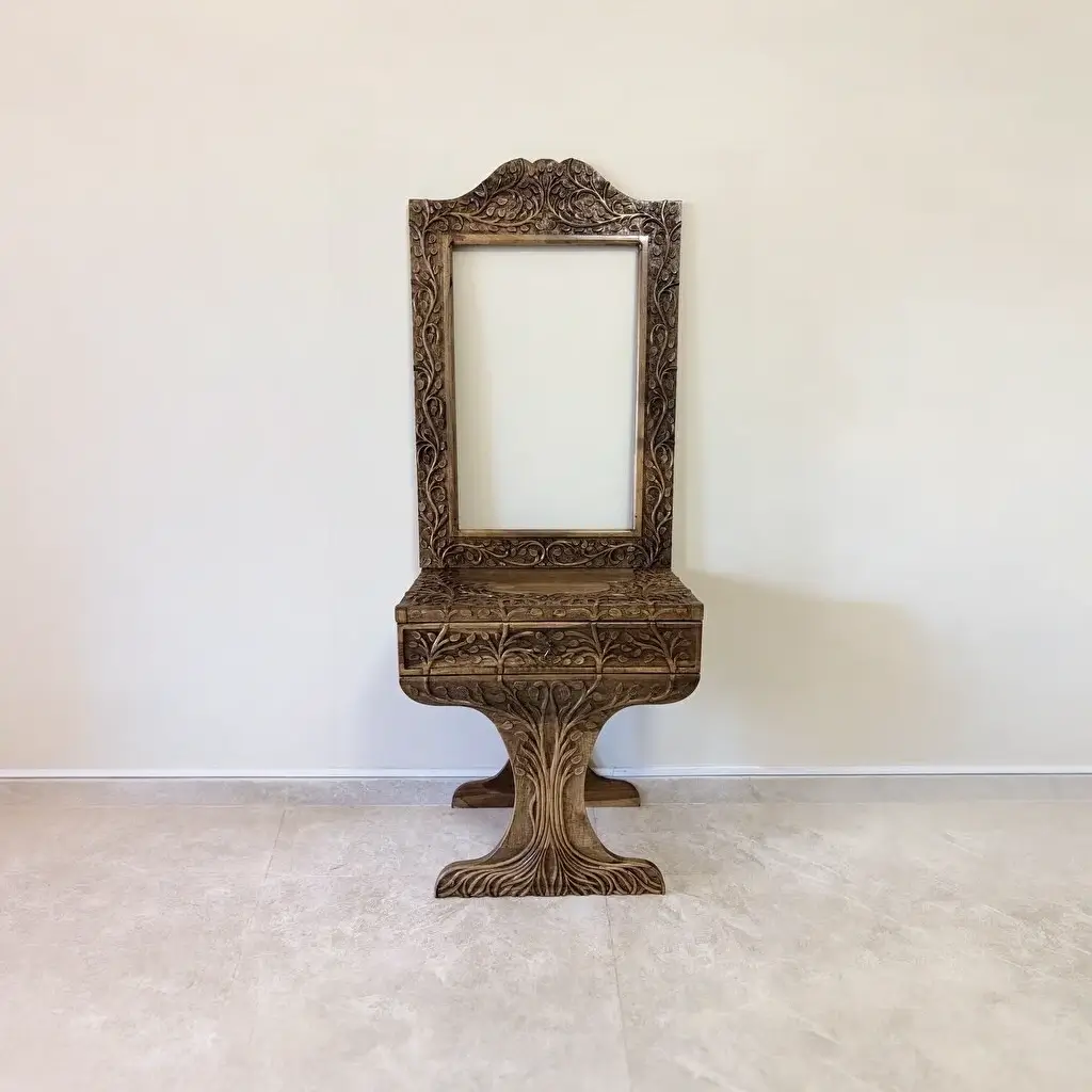 Maraş El Oyma Hayat Ağacı Dresuar – 80x45x85 cm Ayna Dahil Ceviz Ahşap Dresuar Takımı - Görsel 4