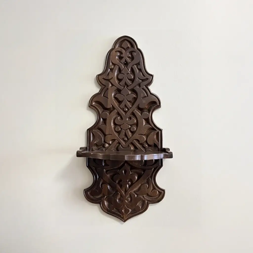 Maraş El Oyma Büyük Ceviz Kavukluk – 66x30x25.5 cm Duvara Monte Dekoratif Raf - Görsel 8